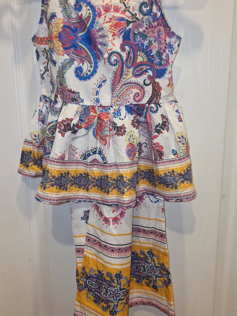 Kids Printed Paisley Peplum Top & Pants Set - White Multi